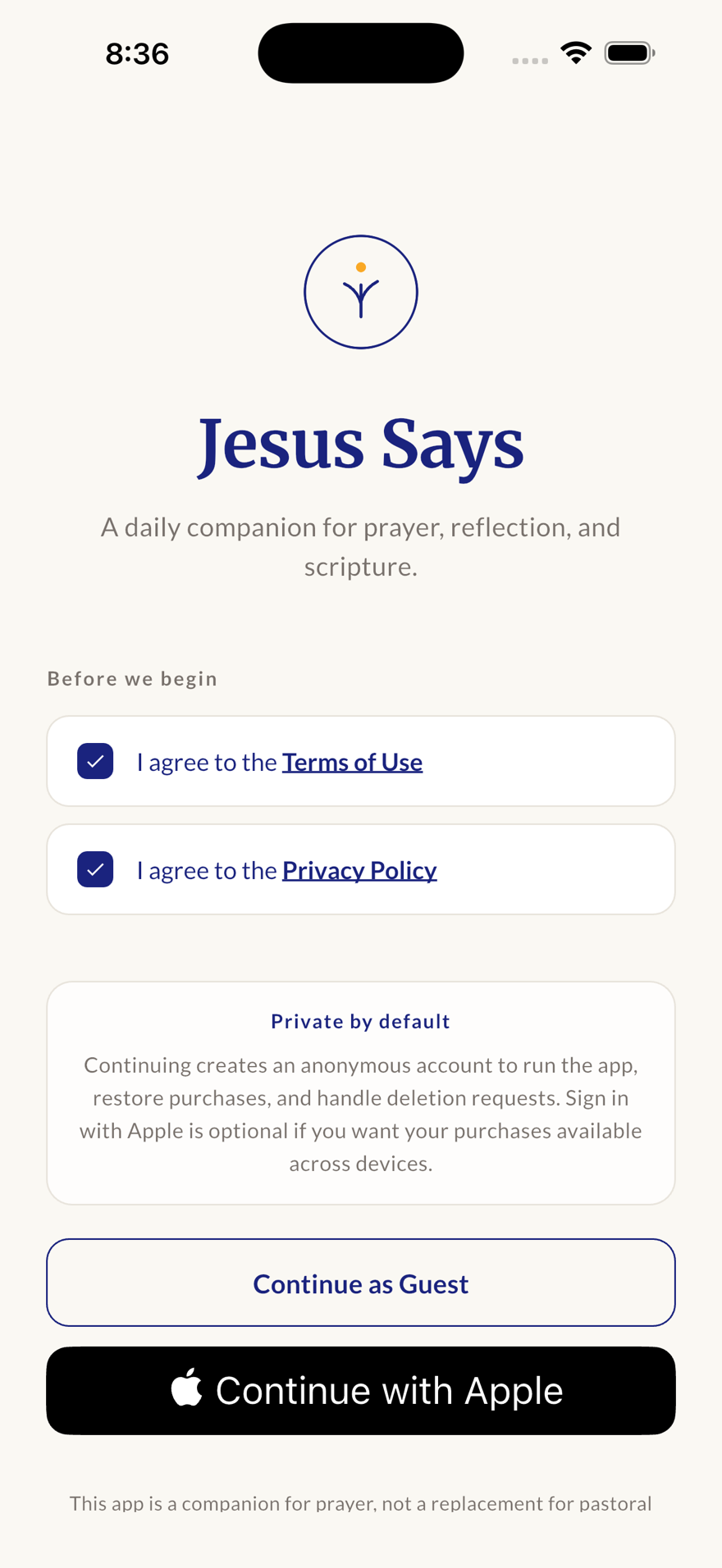 Jesus Says welcome screen